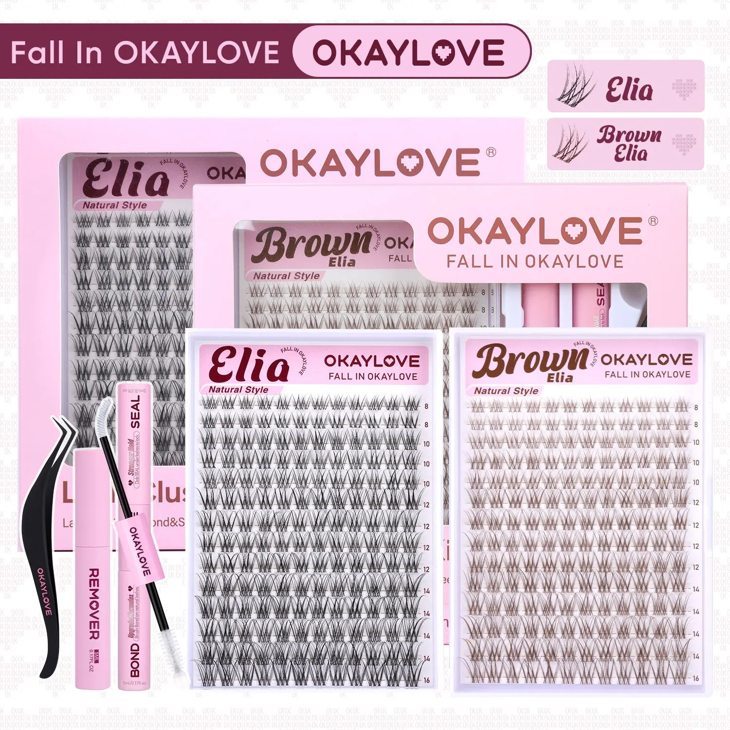 OKAYLOVE Elia | Brown Elia Lash Clusters Kit | CD Curl Wispy Lash Extension Kit | Look Like Real Lashes DIY Eyelash at Home for Natural Makeup Girl Gifts #backtoschool #sohochic OKAYLOVE