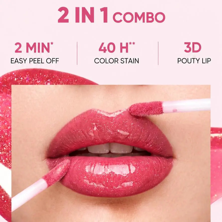 OKAYLOVE Peel&Glow 2-in-1 Lip Stain & Shimmer Gloss Duo, Long Lasting Lip Stain, Hydrating Non Sticky Glossy Lip Makeup OKAYLOVE