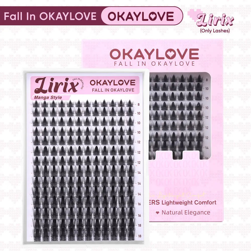 OKAYLOVE Lirix Manga Lash Clusters Kit - Lightweight Soft Fibers Cosmetic Beauty Product, 1-2 Weeks Long-lasting Lash Bond & Seal, Tweezers, Eyelash Remover for DIY Home Use, Back to School Gift, Eyelash Clusters Kit OKAYLOVE