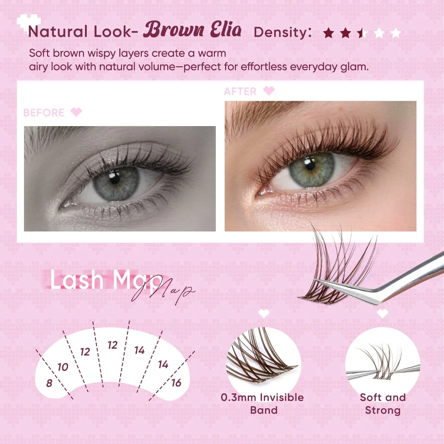 OKAYLOVE Elia | Brown Elia Lash Clusters Kit | CD Curl Wispy Lash Extension Kit | Look Like Real Lashes DIY Eyelash at Home for Natural Makeup Girl Gifts #backtoschool #sohochic OKAYLOVE