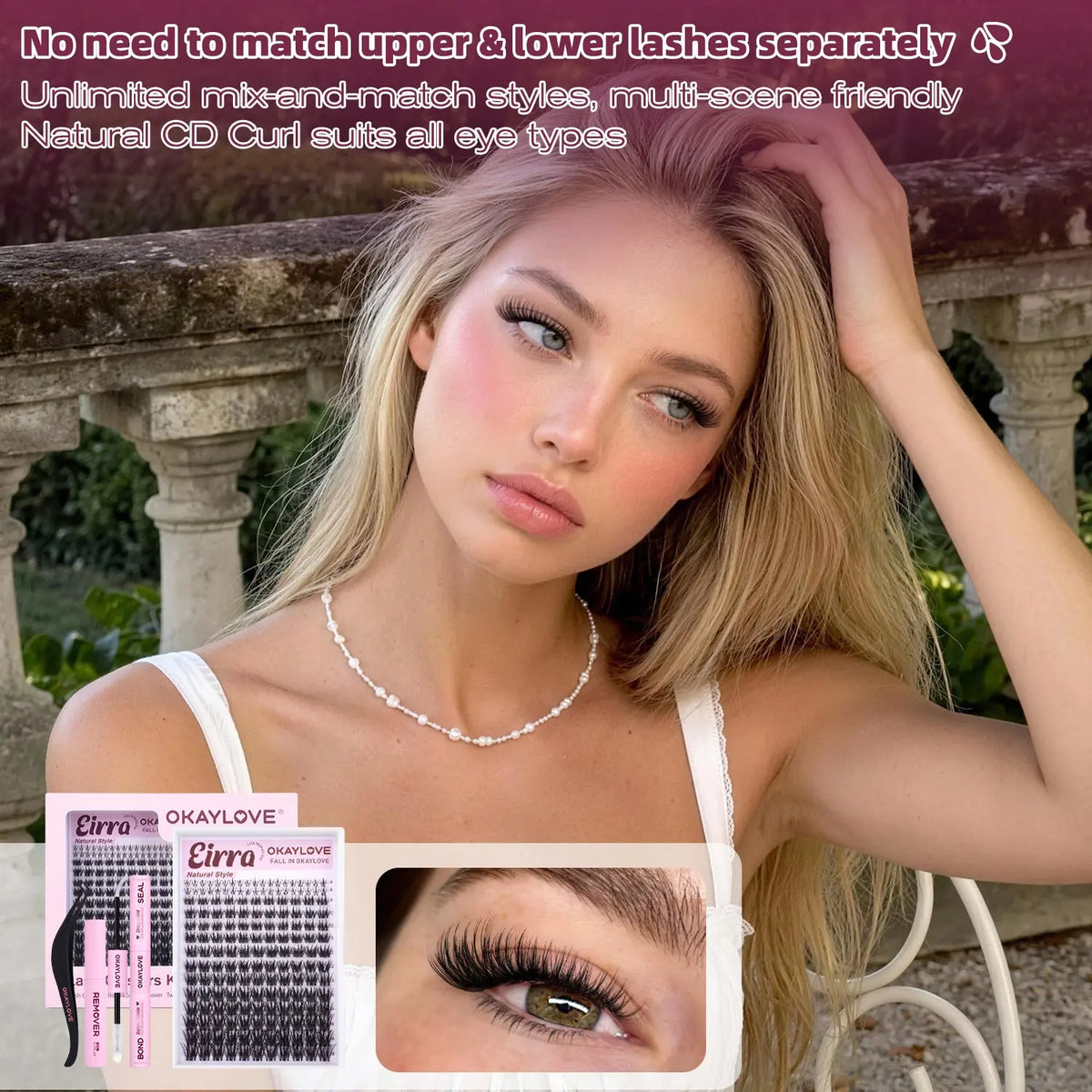 OKAYLOVE Eirra Nature Cross Cluster Lashes Kit - Softer Fibers Wispy Natural Cluster Set, DIY Eyelash Extension Kit for Makeup Enthusiasts, Ideal Girl Gift #backtoschool #sohochic OKAYLOVE