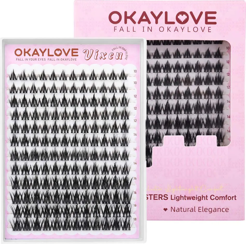 OKAYLOVE® OKAYLOVE Vixen Lash CLusters Kit, Manga Lash Extension with Waterproof Long-lasting Lash Bond and Seal,Tweezers and Remover for DIY Eyelash at Home Easily, Natural Makeup Girl Gifts DealsForYouDays OKAYLOVE