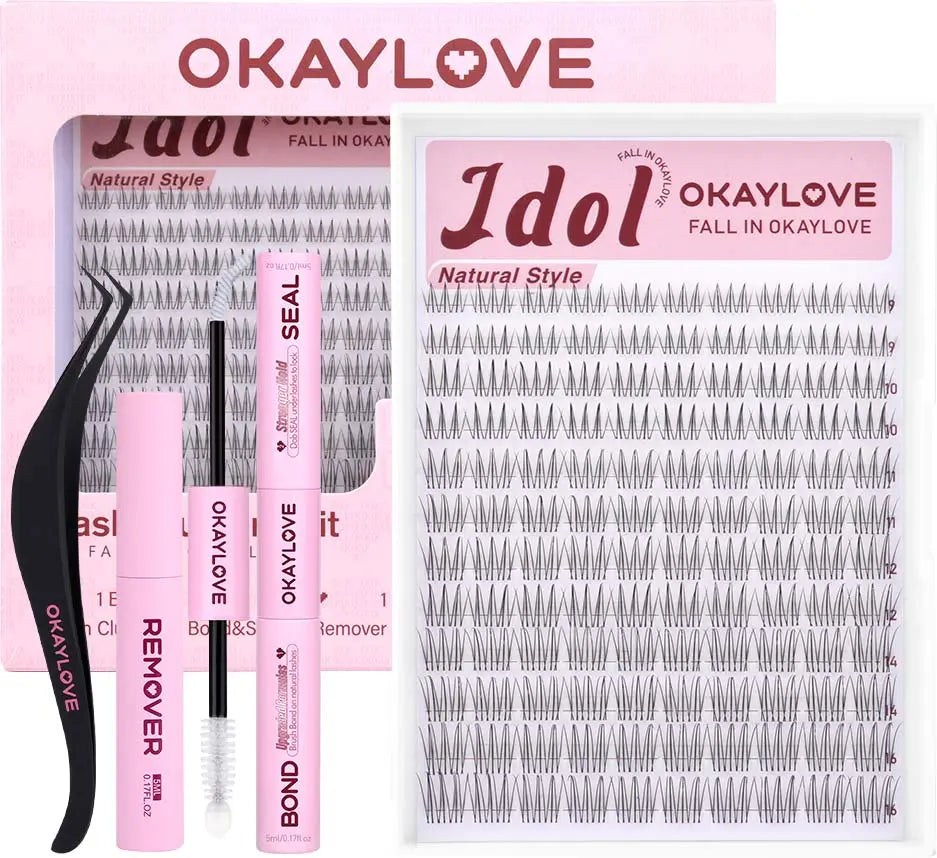 OKAYLOVE® Brown Idol | Idol Lash Clusters Kit Wispy D Curl Lashes Extension Kit Look Like Real Lashes DIY Eyelash at Home for Natural Makeup Girl Cosmetic Gifts OKAYLOVE