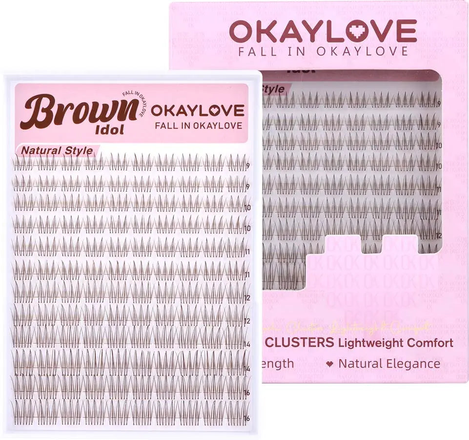 OKAYLOVE®   Brown Idol | Idol Lash Clusters Kit Wispy D Curl Lashes Extension Kit  Look Like Real Lashes DIY Eyelash at Home for Natural Makeup Girl Cosmetic Gifts OKAYLOVE