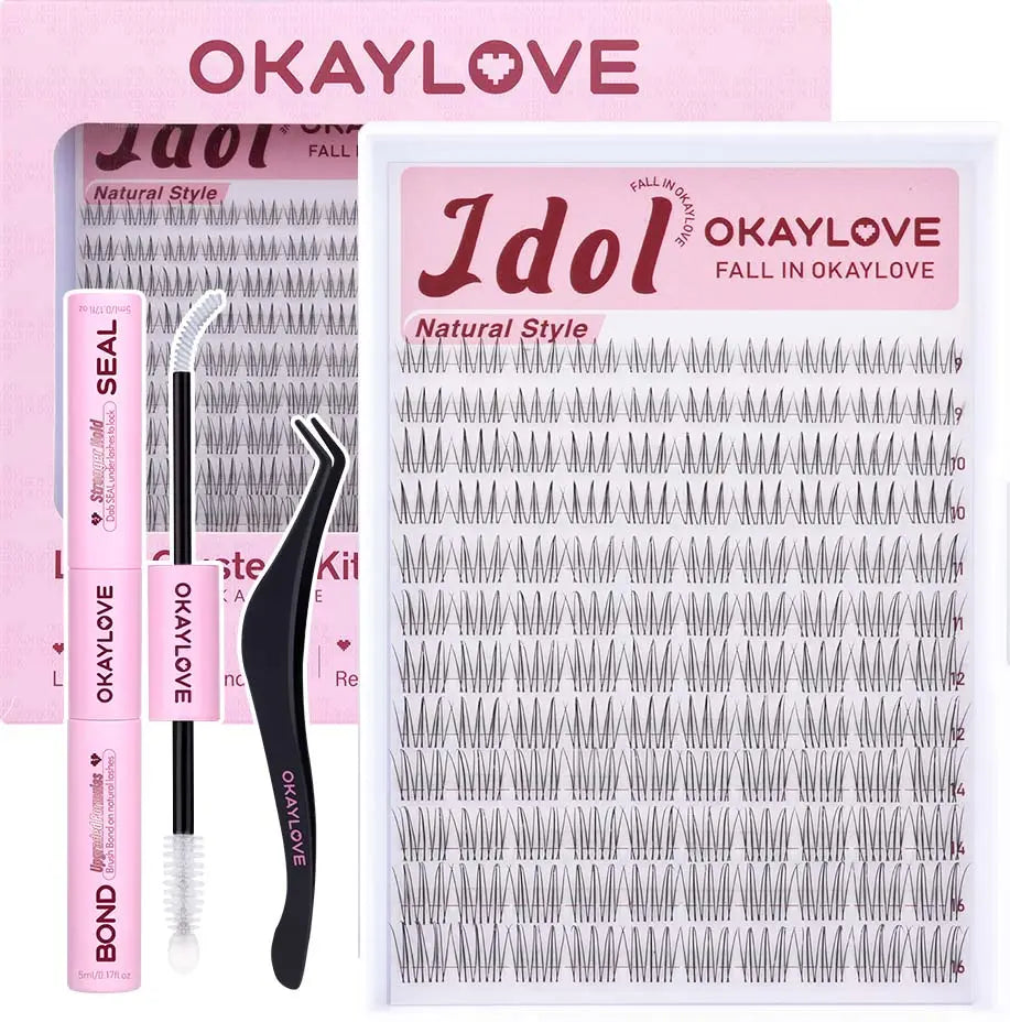 OKAYLOVE®   Brown Idol | Idol Lash Clusters Kit Wispy D Curl Lashes Extension Kit  Look Like Real Lashes DIY Eyelash at Home for Natural Makeup Girl Cosmetic Gifts OKAYLOVE