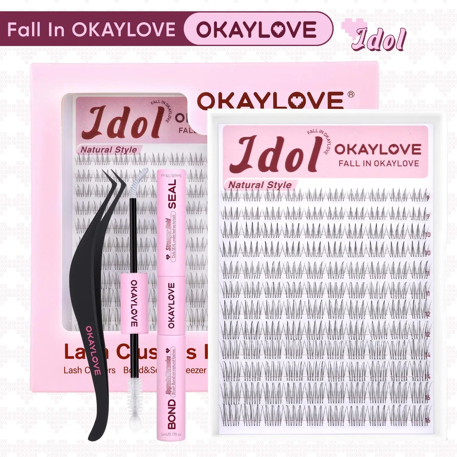 OKAYLOVE®   Brown Idol | Idol Lash Clusters Kit Wispy D Curl Lashes Extension Kit  Look Like Real Lashes DIY Eyelash at Home for Natural Makeup Girl Cosmetic Gifts OKAYLOVE