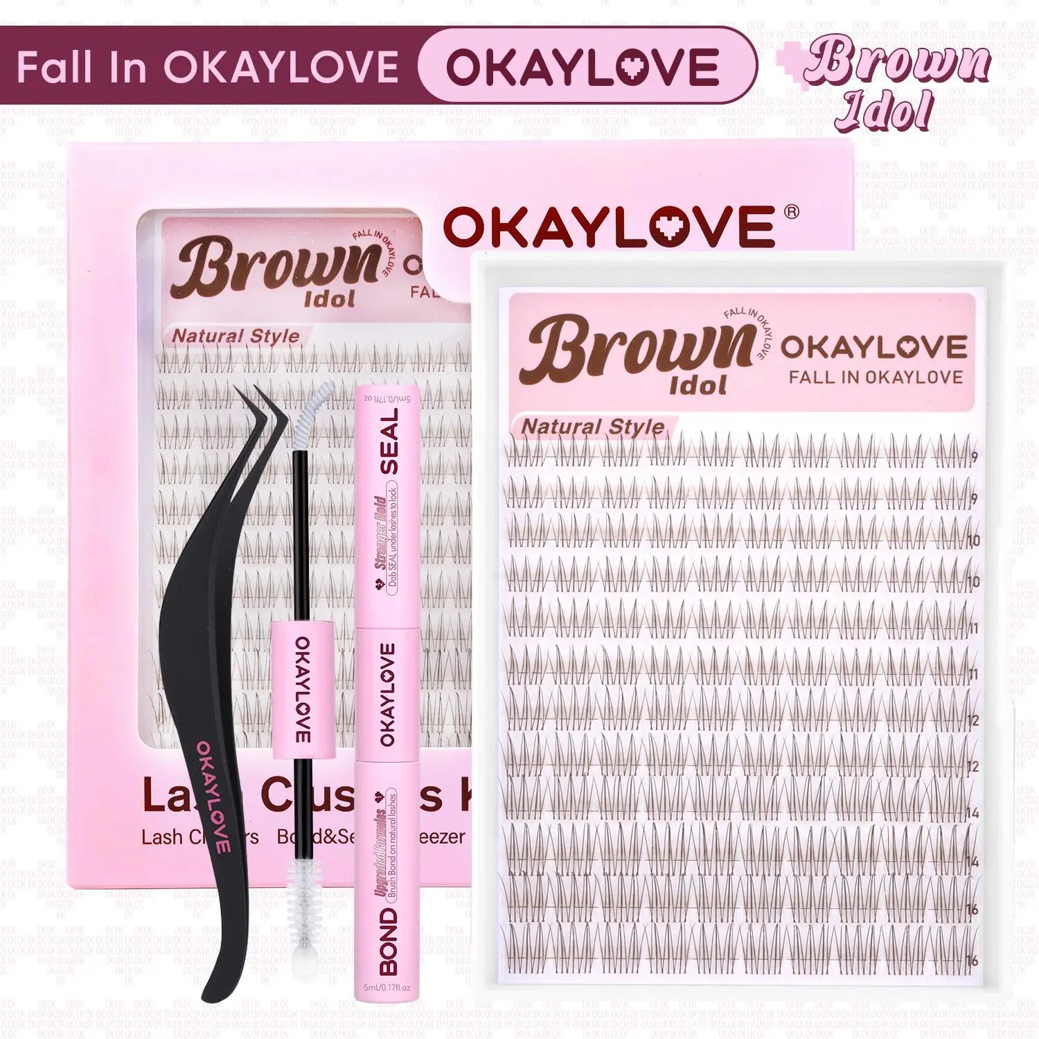 OKAYLOVE®   Brown Idol | Idol Lash Clusters Kit Wispy D Curl Lashes Extension Kit  Look Like Real Lashes DIY Eyelash at Home for Natural Makeup Girl Cosmetic Gifts OKAYLOVE
