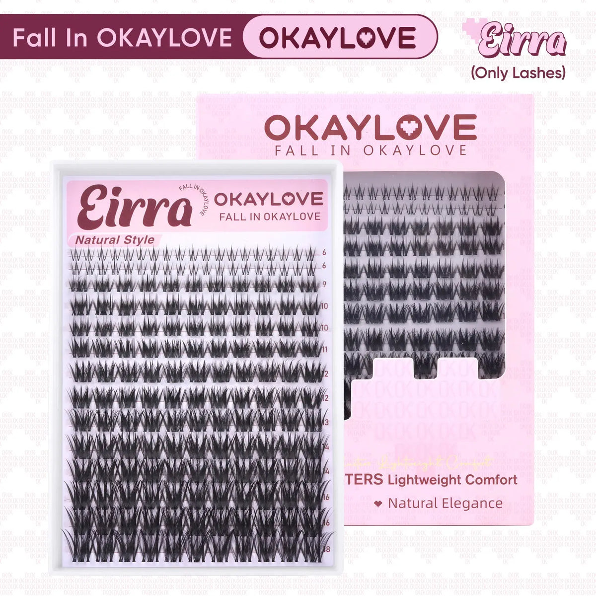 OKAYLOVE Eirra Nature Cross Cluster Lashes Kit - Softer Fibers Wispy Natural Cluster Set, DIY Eyelash Extension Kit for Makeup Enthusiasts, Ideal Girl Gift OKAYLOVE