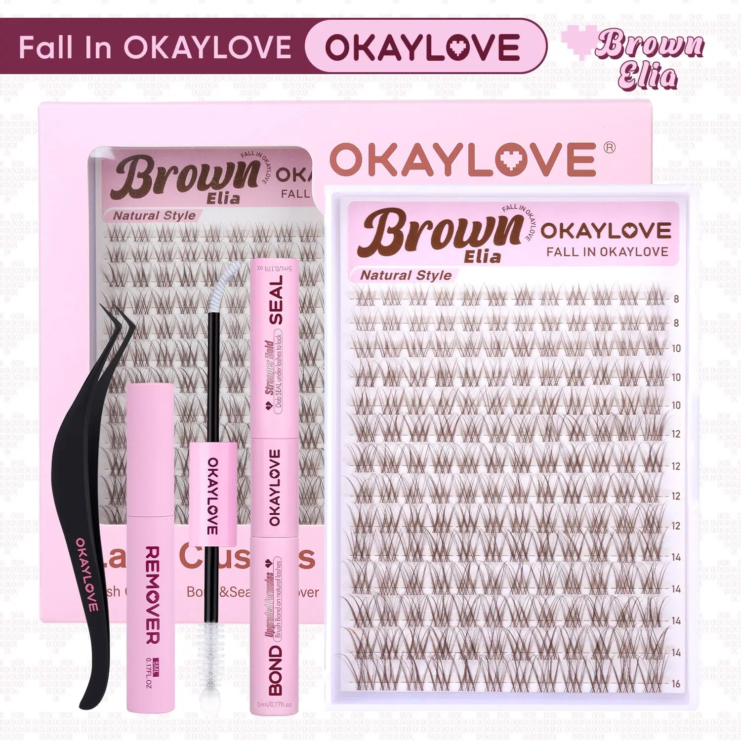 OKAYLOVE Elia | Brown Elia Lash Clusters Kit | CD Curl Wispy Lash Extension Kit | Look Like Real Lashes DIY Eyelash at Home for Natural Makeup Girl Gifts #backtoschool #sohochic OKAYLOVE