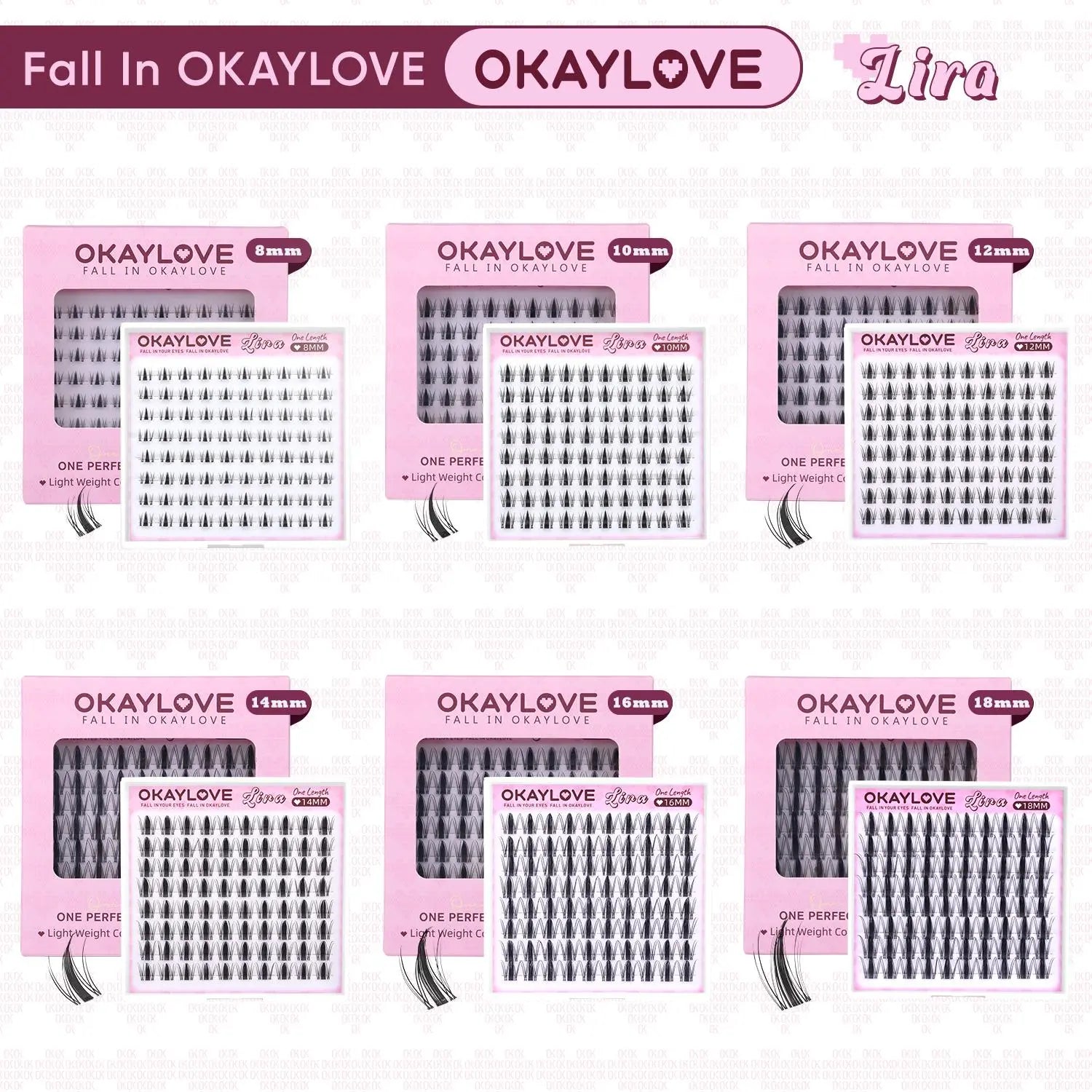 OKAYLOVE® Lira Lash Clusters,One Size Eyelashes Clusters for Lira 8/ 10/ 12/ 14/ 16/ 18MM Soft Cluster Eyelash Extensions, DIY Eyelash at home Easily, Natural Makeup Girl Gifts OKAYLOVE