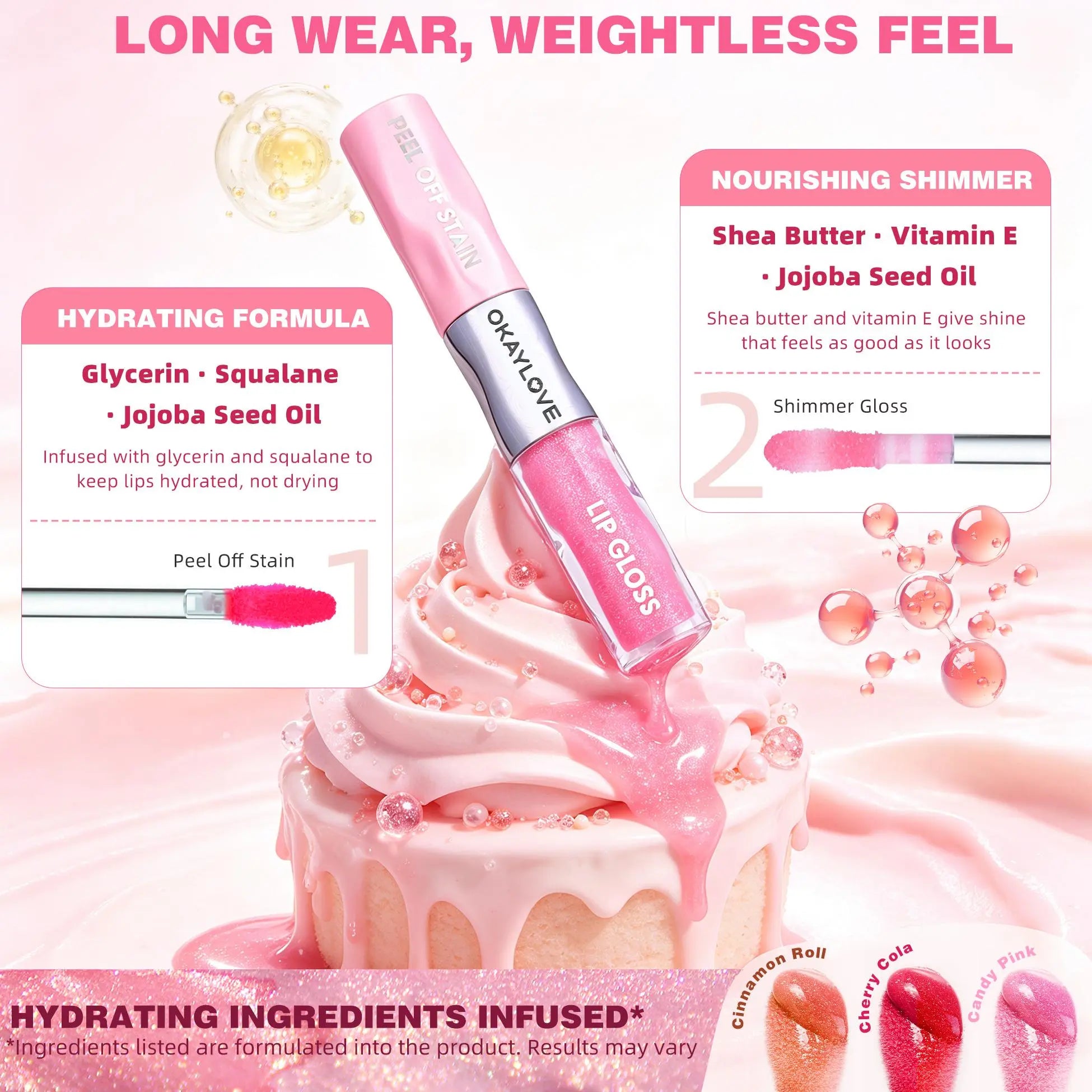 OKAYLOVE Peel&Glow 2-in-1 Lip Stain & Shimmer Gloss Duo, Long Lasting Lip Stain, Hydrating Non Sticky Glossy Lip Makeup OKAYLOVE